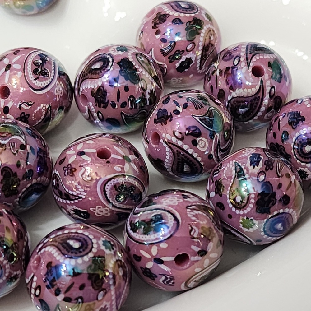Pink Purple Paisley 16mm 4 Pcs Halloween Face Beaded Pen Jewelry Making Charms